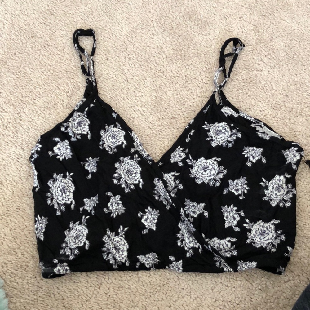 Floral black and white crop top